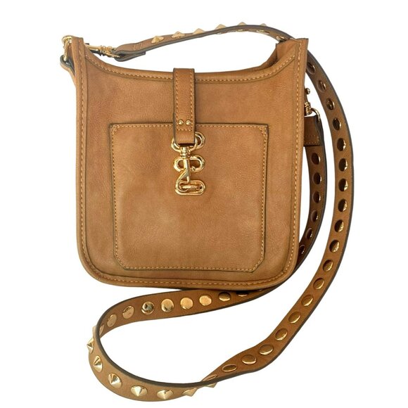 Steve Madden Vegan Leather Crossbody Bag Wylie Studded Studs Camel Tan Brown - Picture 2 of 9